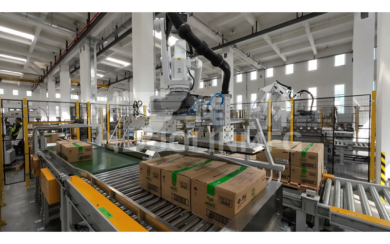 瓦楞紙箱產(chǎn)品用自動(dòng)碼垛裹膜包裝模塊